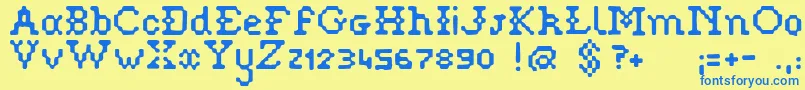 Pixelstitch Font – Blue Fonts on Yellow Background