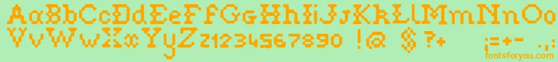 Pixelstitch-Schriftart – Orangefarbene Schriften auf grünem Hintergrund