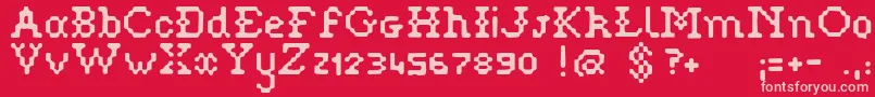 Pixelstitch-Schriftart – Rosa Schriften auf rotem Hintergrund