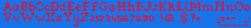 Pixelstitch Font – Red Fonts on Blue Background
