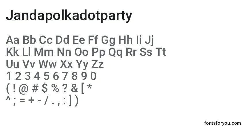 Czcionka Jandapolkadotparty – alfabet, cyfry, specjalne znaki
