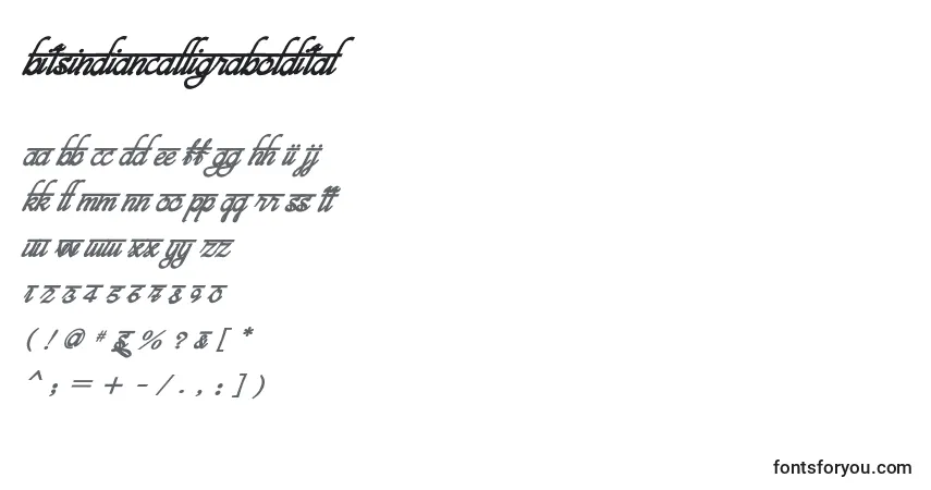 A fonte BitsindiancalligraBoldital – alfabeto, números, caracteres especiais