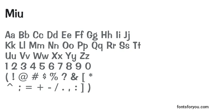 Шрифт Miu – алфавит, цифры, специальные символы