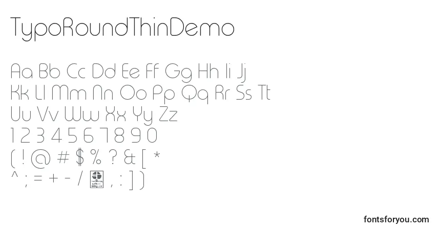 Schriftart TypoRoundThinDemo – Alphabet, Zahlen, spezielle Symbole