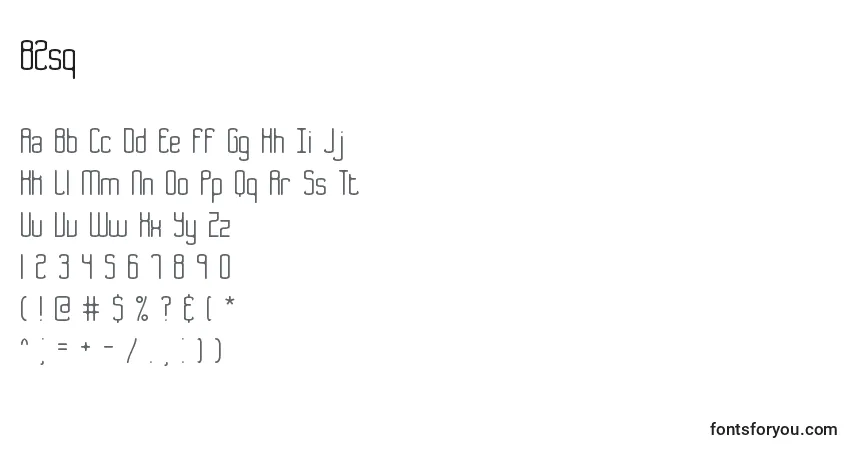 Czcionka B2sq – alfabet, cyfry, specjalne znaki