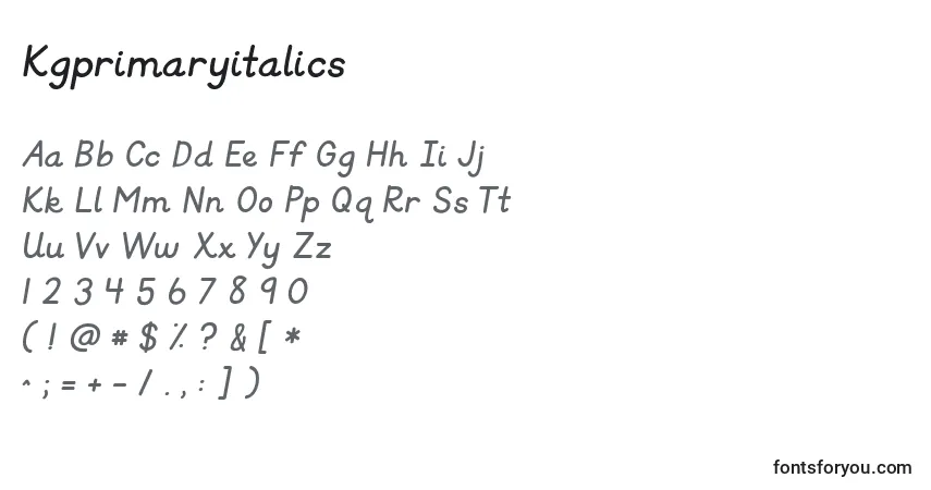 Schriftart Kgprimaryitalics – Alphabet, Zahlen, spezielle Symbole