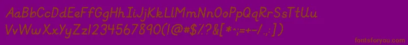 Fonte Kgprimaryitalics – fontes marrons em um fundo roxo