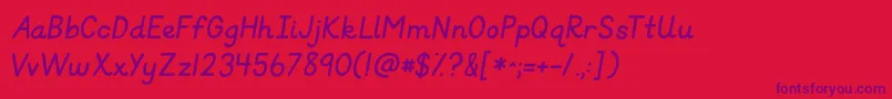 Fonte Kgprimaryitalics – fontes roxas em um fundo vermelho