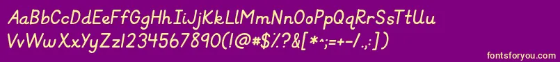 Fonte Kgprimaryitalics – fontes amarelas em um fundo roxo