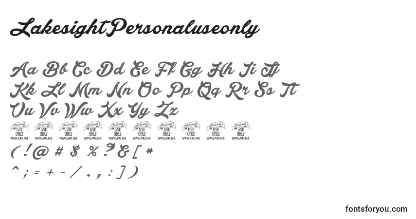A fonte LakesightPersonaluseonly – alfabeto, números, caracteres especiais