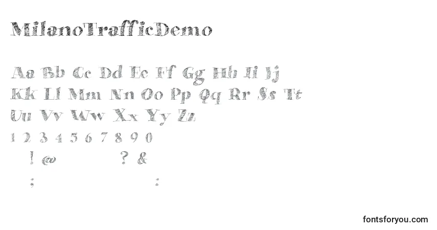 Шрифт MilanoTrafficDemo – алфавит, цифры, специальные символы