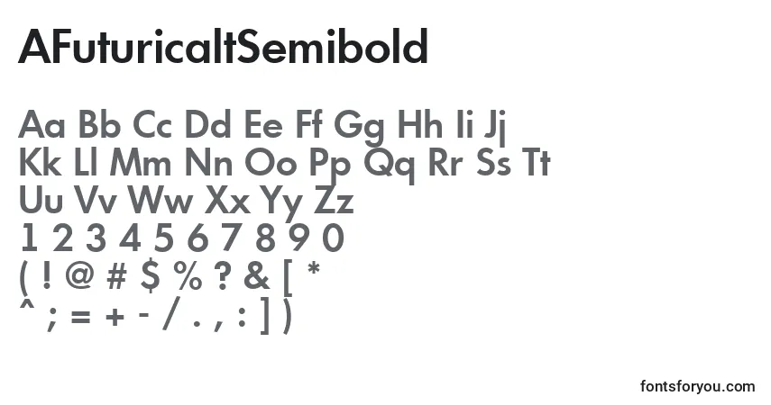 Czcionka AFuturicaltSemibold – alfabet, cyfry, specjalne znaki