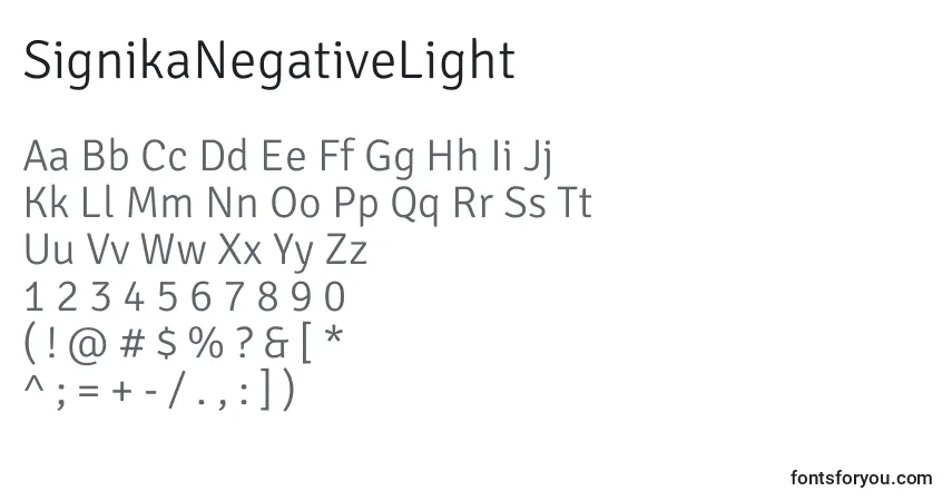 SignikaNegativeLight font – alphabet, numbers, special characters