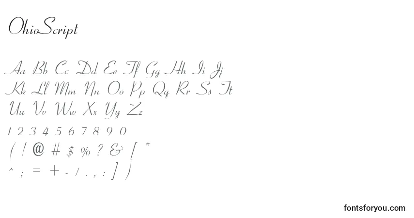 Czcionka OhioScript – alfabet, cyfry, specjalne znaki