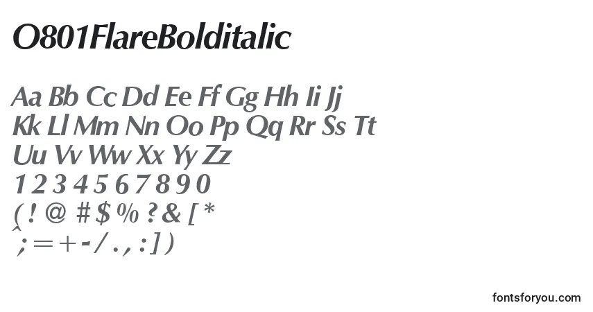 Schriftart O801FlareBolditalic – Alphabet, Zahlen, spezielle Symbole
