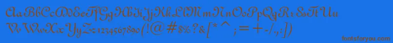 フォントFrench111Bt – 茶色の文字が青い背景にあります。