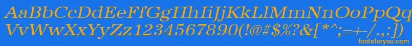 フォントUrwantiquatextwidOblique – オレンジ色の文字が青い背景にあります。