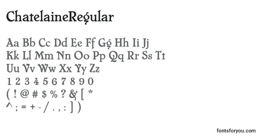 characters of chatelaineregular font, letter of chatelaineregular font, alphabet of  chatelaineregular font