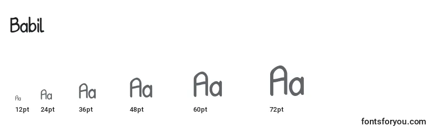 sizes of babil font, babil sizes