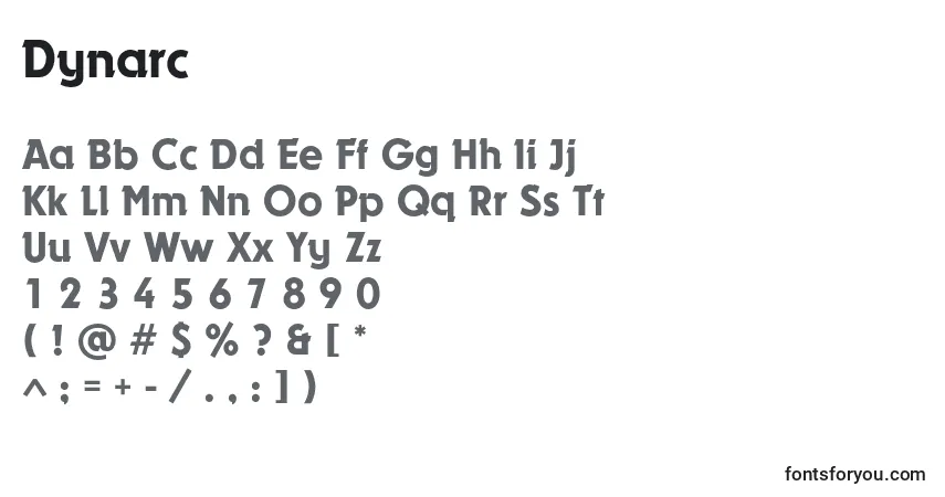 characters of dynarc font, letter of dynarc font, alphabet of  dynarc font