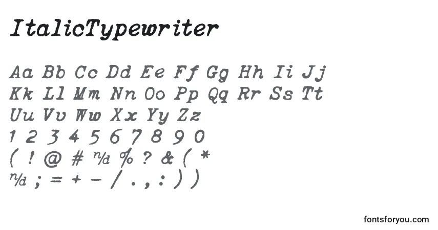 characters of italictypewriter font, letter of italictypewriter font, alphabet of  italictypewriter font