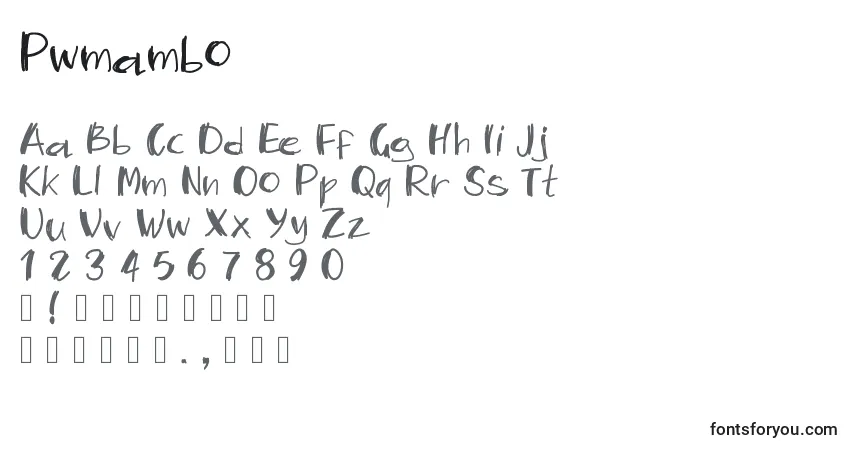 characters of pwmambo font, letter of pwmambo font, alphabet of  pwmambo font