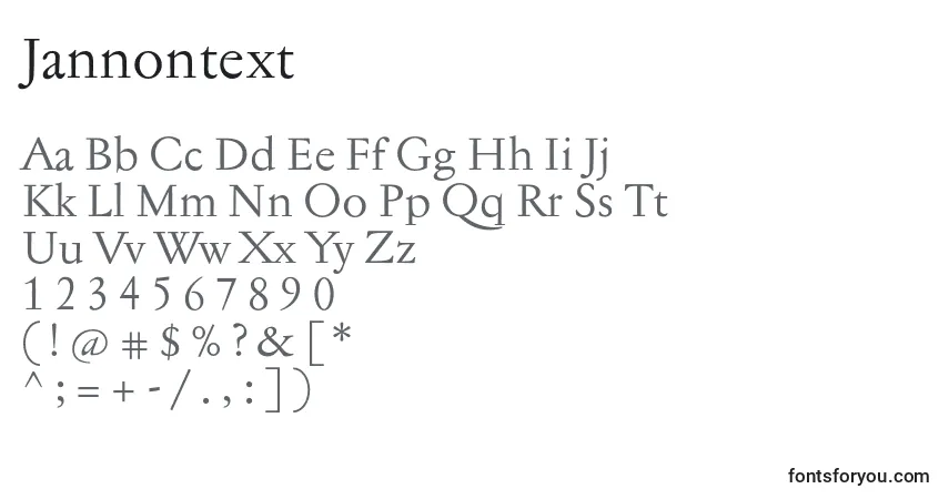 characters of jannontext font, letter of jannontext font, alphabet of  jannontext font