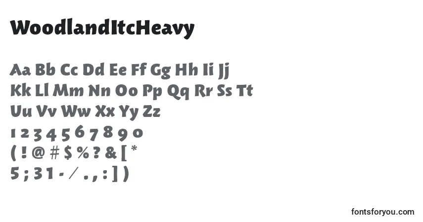 A fonte WoodlandItcHeavy – alfabeto, números, caracteres especiais