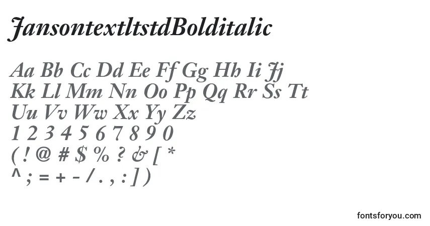 A fonte JansontextltstdBolditalic – alfabeto, números, caracteres especiais