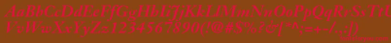 フォントJansontextltstdBolditalic – 赤い文字が茶色の背景にあります。