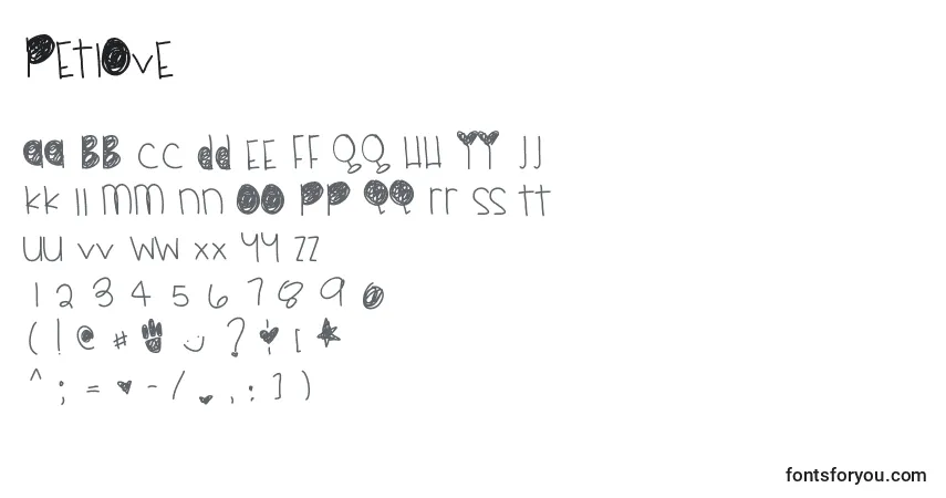 Schriftart Petlove – Alphabet, Zahlen, spezielle Symbole