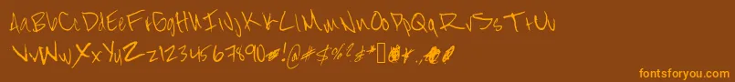 フォントStreetPrescription – オレンジ色の文字が茶色の背景にあります。