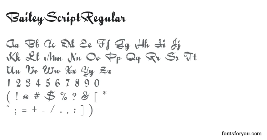 Schriftart BaileyScriptRegular – Alphabet, Zahlen, spezielle Symbole