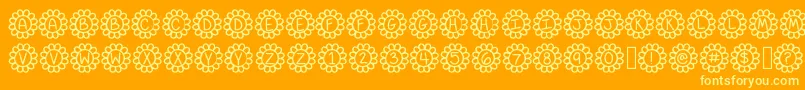 Flower Power-Schriftart – Gelbe Schriften auf orangefarbenem Hintergrund