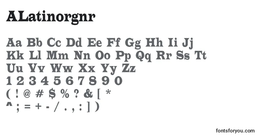 Шрифт ALatinorgnr – алфавит, цифры, специальные символы