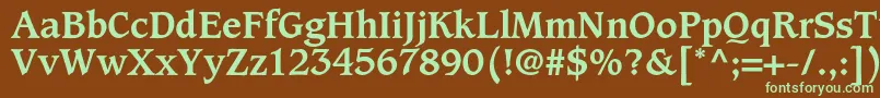 フォントCaxtonstdBold – 緑色の文字が茶色の背景にあります。