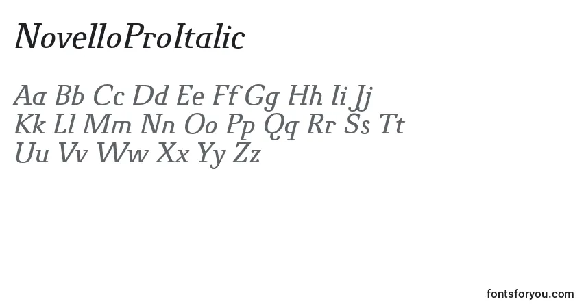 Schriftart NovelloProItalic – Alphabet, Zahlen, spezielle Symbole