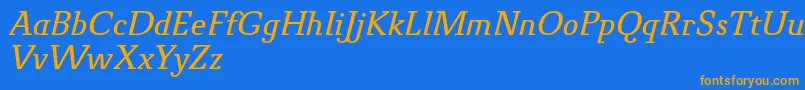 Czcionka NovelloProItalic – pomarańczowe czcionki na niebieskim tle