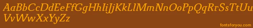 フォントNovelloProItalic – オレンジ色の文字が茶色の背景にあります。