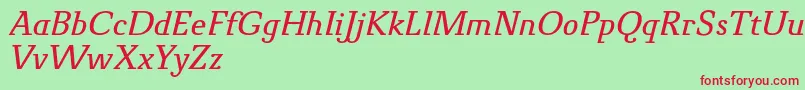 Fonte NovelloProItalic – fontes vermelhas em um fundo verde