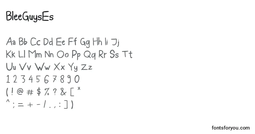 Schriftart BleeGuysEs – Alphabet, Zahlen, spezielle Symbole