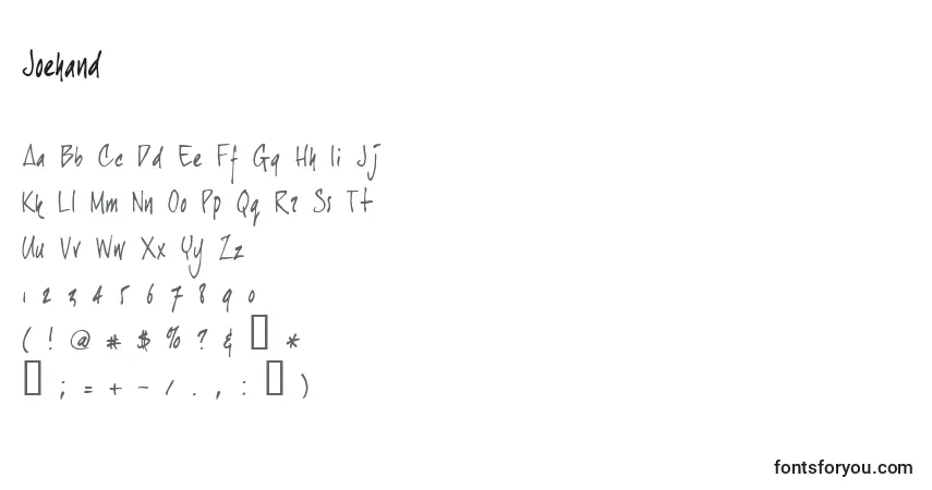Czcionka Joehand – alfabet, cyfry, specjalne znaki