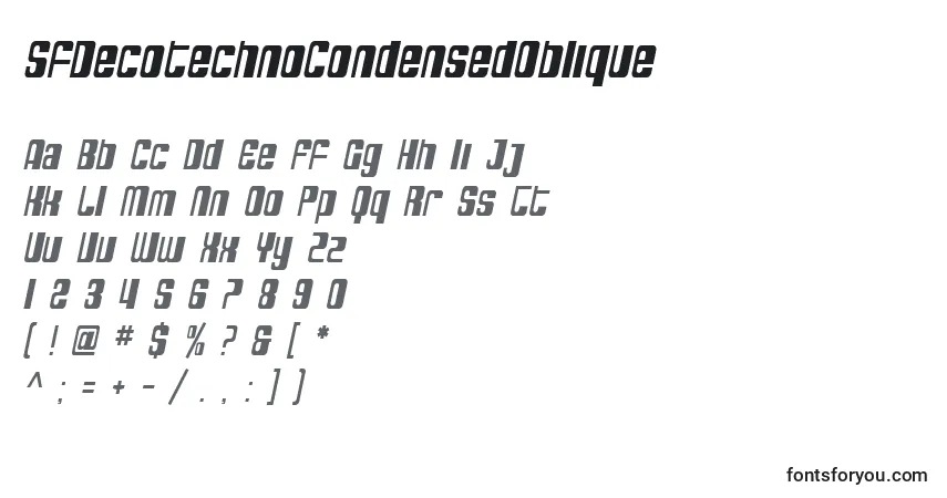 A fonte SfDecotechnoCondensedOblique – alfabeto, números, caracteres especiais