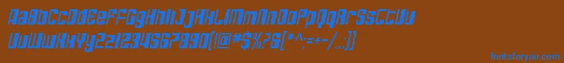 SfDecotechnoCondensedOblique-Schriftart – Blaue Schriften auf braunem Hintergrund