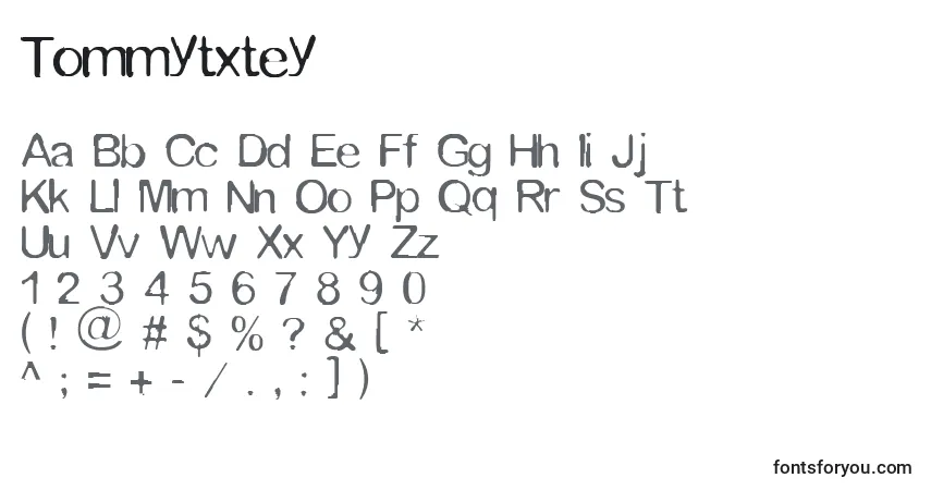 Schriftart Tommytxtey – Alphabet, Zahlen, spezielle Symbole