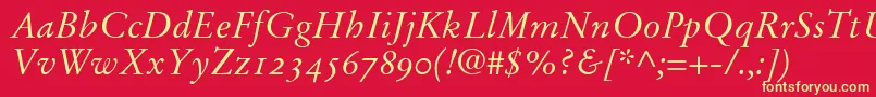 StempelGaramondItalicOldstyleFigures-Schriftart – Gelbe Schriften auf rotem Hintergrund