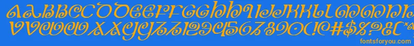 Theshirei Font – Orange Fonts on Blue Background