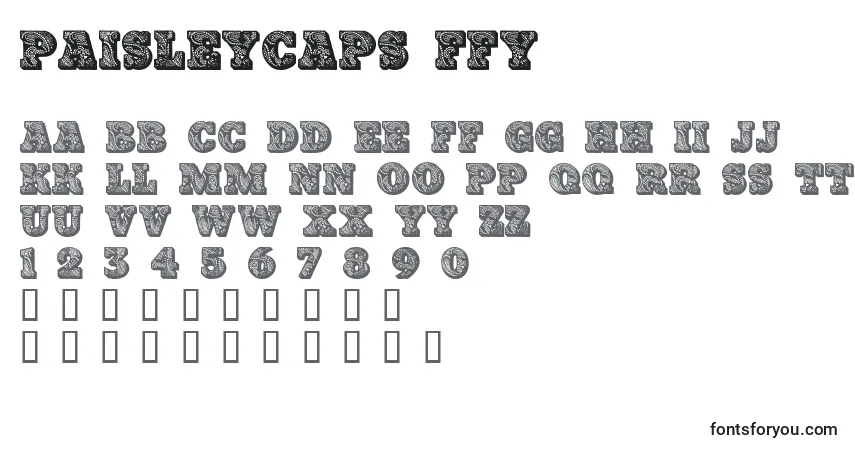 A fonte Paisleycaps ffy – alfabeto, números, caracteres especiais