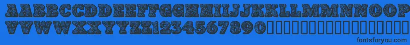 Paisleycaps ffy-Schriftart – Schwarze Schriften auf blauem Hintergrund