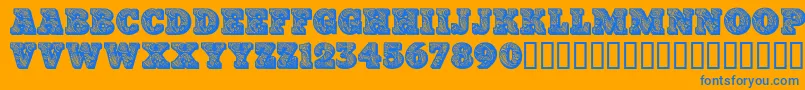 Paisleycaps ffy-Schriftart – Blaue Schriften auf orangefarbenem Hintergrund